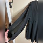 Tobi  Black V Neck Middle Midi Dress with Slit Tie Sleeves Photo 4