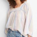 Gap Linen Square-Neck Top Womens Small White 3/4 Sleeve Beachy Flowy Stripe Photo 0