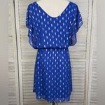 Buttons  Blue Sheer Overlay Midi Dress with Gold Pattern-Medium Photo 2