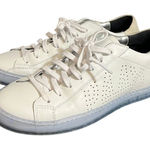 P448  Sneakers White Leather Sneaker Blue Sole‎ Womens Shoes Size 37 US 7 Photo 0