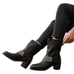 Vera Wang  Natasha Biker Booties with Chain and Buckles Black Size 10M Photo 0