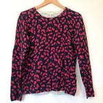 Joie  Navy Blue Red Cherry Fruit Cotton CASHMERE Crewneck Light Sweater Small S Photo 0