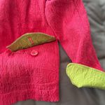 Coldwater Creek Jacket Blazer. Pink w/Green Trim. Textured Cloth Unlined. Photo 2