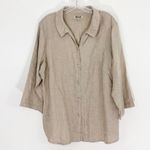 Flax  Linen Buttondown Tunic Relaxed Shirt Size Large in Tan Beach Summer Photo 0