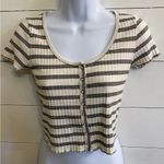 American Eagle  Women’s‎ Sz XS White/Black Stripe Snap Front Baby Doll Tee Photo 2