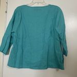 Flax  Turquoise Blue knit Linen side button Long sleeve top size SMALL Photo 4