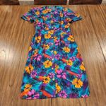 Vintage short sleeve floral tropical mod peplum pleated pin up retro dress Pink Photo 3