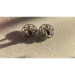 Monet Vintage  Silver Tone Sun Flower Round Metal Button Clip On Earrings Signed Photo 2