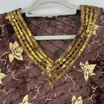 None Sheer Embroidered Y2K Sequin Women Top Sz M Brown Boho Festival Whimsigoth India Photo 1