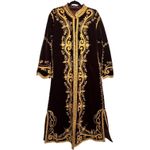 Vintage Moroccan Brown Velvet Kaftan with Gold Embroidery Robe medium Photo 11