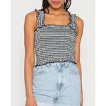 VERO MODA  Vida Extra Cropped Top Women Small White Black Ruffle‎ Smocked Photo 1