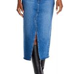 Paige Meadow Raw Hem Denim Midi Skirt Size 24 Photo 4