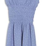 Blue & White Floral Print V Neck Cinched Short Sleeve Dress Size Medium NWT Photo 2