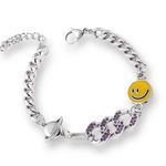 Planet Smiley Face Charm Bracelet for Men Women Streetwear Unisex Hip Hop Style Silver Photo 0