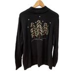 Breckenridge Vintage Christmas Sweater Cardigan Zip Trees 1X Embroidered Black Green Photo 5