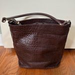 Massimo Dutti  Cinch Closure Leather Shoulder Bag‎ Crocodile Texture Brown Photo 1