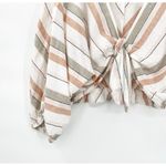 ZARA  Linen Tie Crop Top Balloon Sleeve Pastel Striped Size Small Photo 5