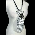 “Dainty Dapper” Black and White Striped necktie necklace with beautiful add on Photo 3