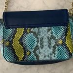 Carlos Falchi Crossbody Purse Flower Embellished Snakeskin Pattern Chain Strap Blue Photo 4
