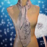 Pretty white scarf with blue outlined floral White Photo 1