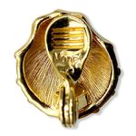 Monet VTG 80s Signed Clam Shell Clip-On Earrings Art Deco Estate Gold Tone Black Photo 4