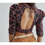 Free People  Monica Crop Top Black Pink Floral Open Back Fairy Romantic Country Photo 1