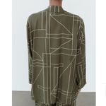 ZARA NWOT  Geometric Olive Green Art Blouse Jacket Lightweight Bloggers Fave M Photo 5