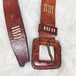 VINTAGE 90s Y2K Whiskey Brown Embroidered Leather Belt Cognac Classic Medium Photo 5