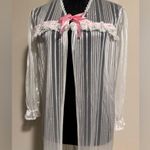 EUC Rose Cottage Vintage White Sheer Lace Robe with pink ribbon size 14 Photo 2