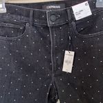EXPRESS  Black Rhinestone High Rise Ankle Skinny Jeans 4 Short NWT Photo 3