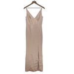 After Six  Beige Satin V Neck Spaghetti Strap Floor Length Gown Dress Sz 4 Photo 1