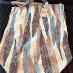 Coldwater Creek  Feather Print Tote - Cream, Brown, Blue Photo 0