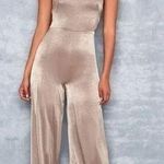 Mistress Rocks Women's Jumpsuit Satin Wide Leg Zip Closure Khaki Beige L Photo 0