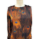 Givenchy  Vintage Peacock-Print Poet-Sleeve Blouse Silk Brown Size 34 US 2‎ Photo 3
