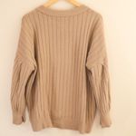 Aerie  Buttercream Ribbed Crew Sweater‎ Tan Textured Knit Pullover Women's Small Photo 2