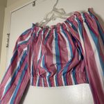 STAUD  Fair off-the-shoulder multi color striped stretch-cotton poplin crop top S Photo 2