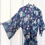 California Dynasty Asian Blue Pink Floral Matching Slip Dress Mid Length Robe M Size M Photo 13