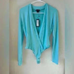 Pretty Little Thing PrettyLittleThings Women’s Blue Plunge Soft Feel Bodysuit Size L Photo 1