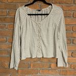 American Eagle Striped Lace-Up Front Round Neck Long Sleeve Blouse Ivory - M Photo 0