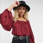 Free People Red Burgendy Wine Flowy Boho Silky Long Sleeve Cottagegore Bodysuit Photo 78