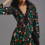 Anthropologie NWT  Lacy V Neck Floral Mini Floral Black Dress with Lace. SIZE 8 Photo 2
