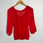 Hollister Button Front Shirt Womens M Red Long Sleeve Ruffle Trim Round Neck Y2K Photo 1