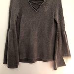 American Eagle  Purple Knit Bell Sleeve Sweater Boho Bohemian Lace Up Fuzzy Fall Photo 4