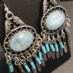 Faux larima dangling silver tone earrings Blue Photo 2