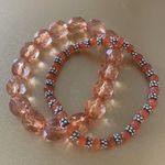 Orange Beaded Bracelet Set, Iridescent Orange & Silver Tone Beads Photo 1
