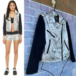 Rebecca Minkoff moto jacket with a striking foil finish small Photo 1