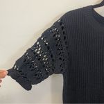 NWT BiBi Black Crochet Sleeves Cotton Blend Crewneck Ribbed Sweater Size‎ XL Photo 1