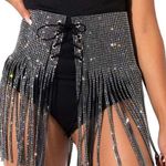 Rhinestone bling lace up fringe belt/skirt. NEW. MEDIUM Black Photo 0