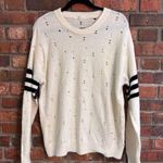 Gilded Intent  womens crewneck striped sleeve boyfriend sweater cream/black L Photo 0