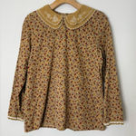 Nice Claup Japan vintage Y2K tan floral long sleeve corduroy collared top. M Size M Photo 0